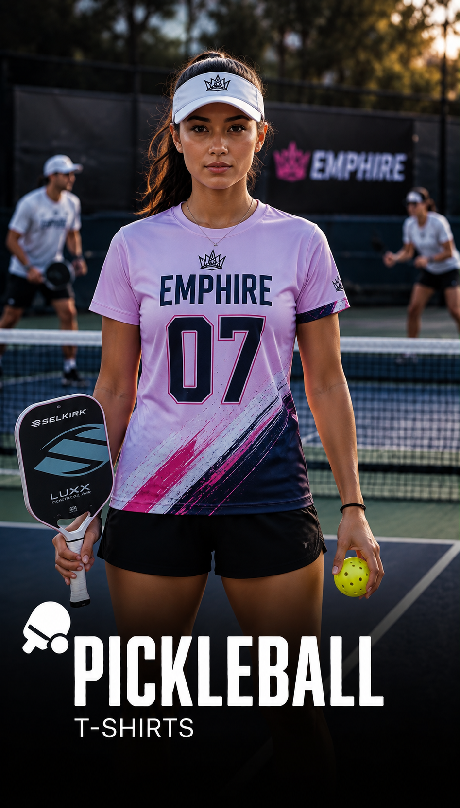 Pickleball player wearing EMPHIRE apparel