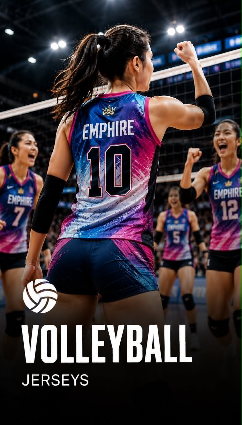Volleyball team in coordinated uniforms