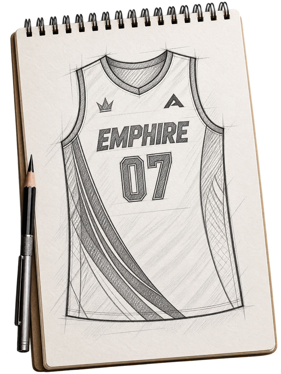 Technical sketch of a custom basketball jersey